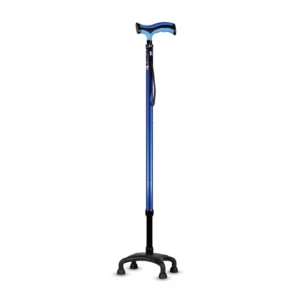 "Avanti Plus T-Shape Aluminum Quadripod Walking Stick - Adjustable Height, 4-Leg Base (Blue)"